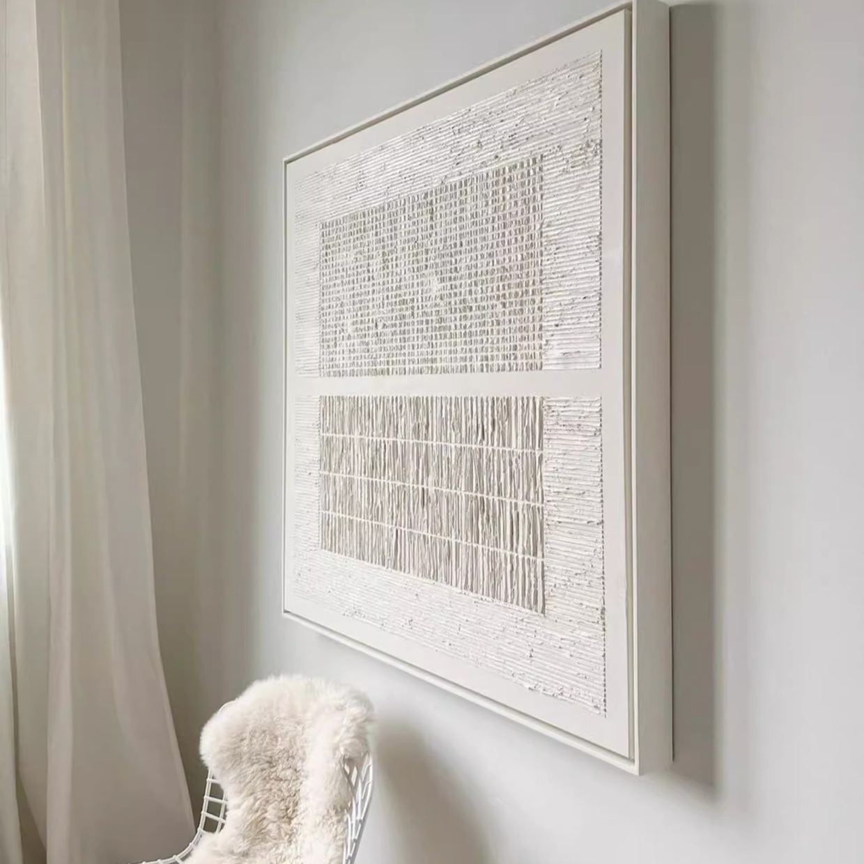 WABI-SABI Modern White Beige 3D Oil Painting Canvas Wall Art Living Room