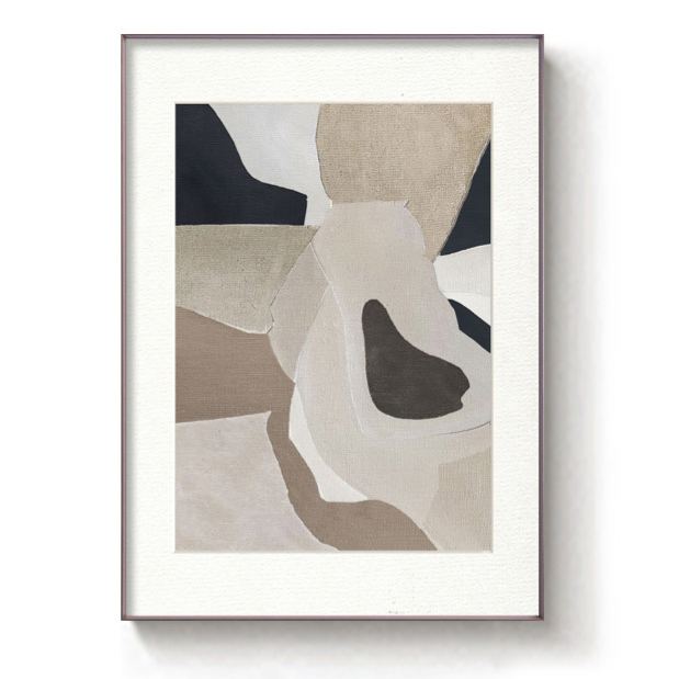 WABI-SABI Beige Black Oil Painting Canvas Wall Art Framed Style C Living Room