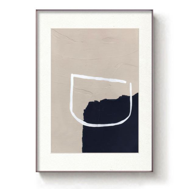 WABI-SABI Beige Black Oil Painting Canvas Wall Art Framed Style D Living Room