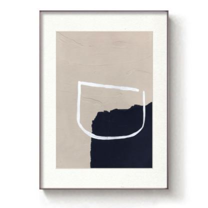 WABI-SABI Beige Black Oil Painting Canvas Wall Art Framed Style D Living Room