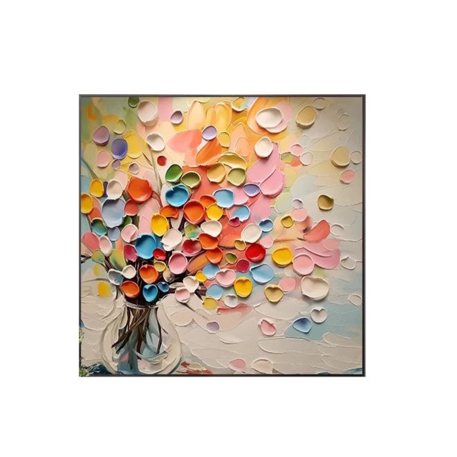 Floral Colorful 3D Oil Painting Canvas Wall Art Framed Dining Living Room