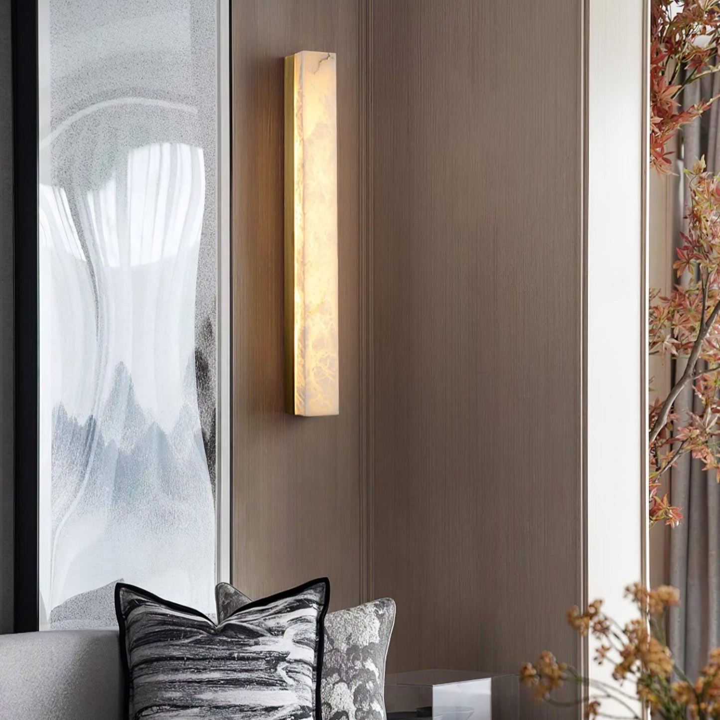 Byers Comfort Square Brass Alabaster Wall Light Living Room Bedroom