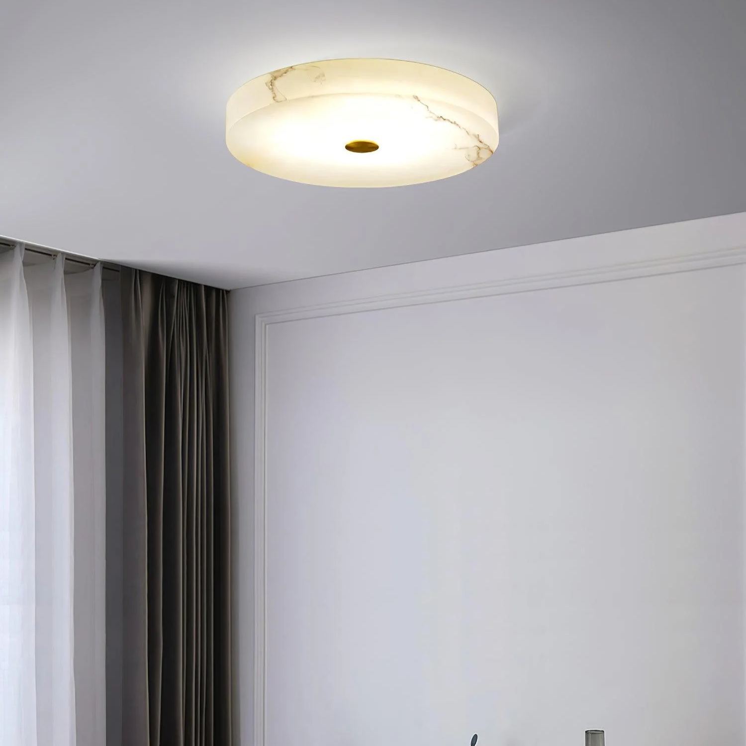 Byers Modern Round Metal Alabaster Ceiling Lamp Living Room Bedoom