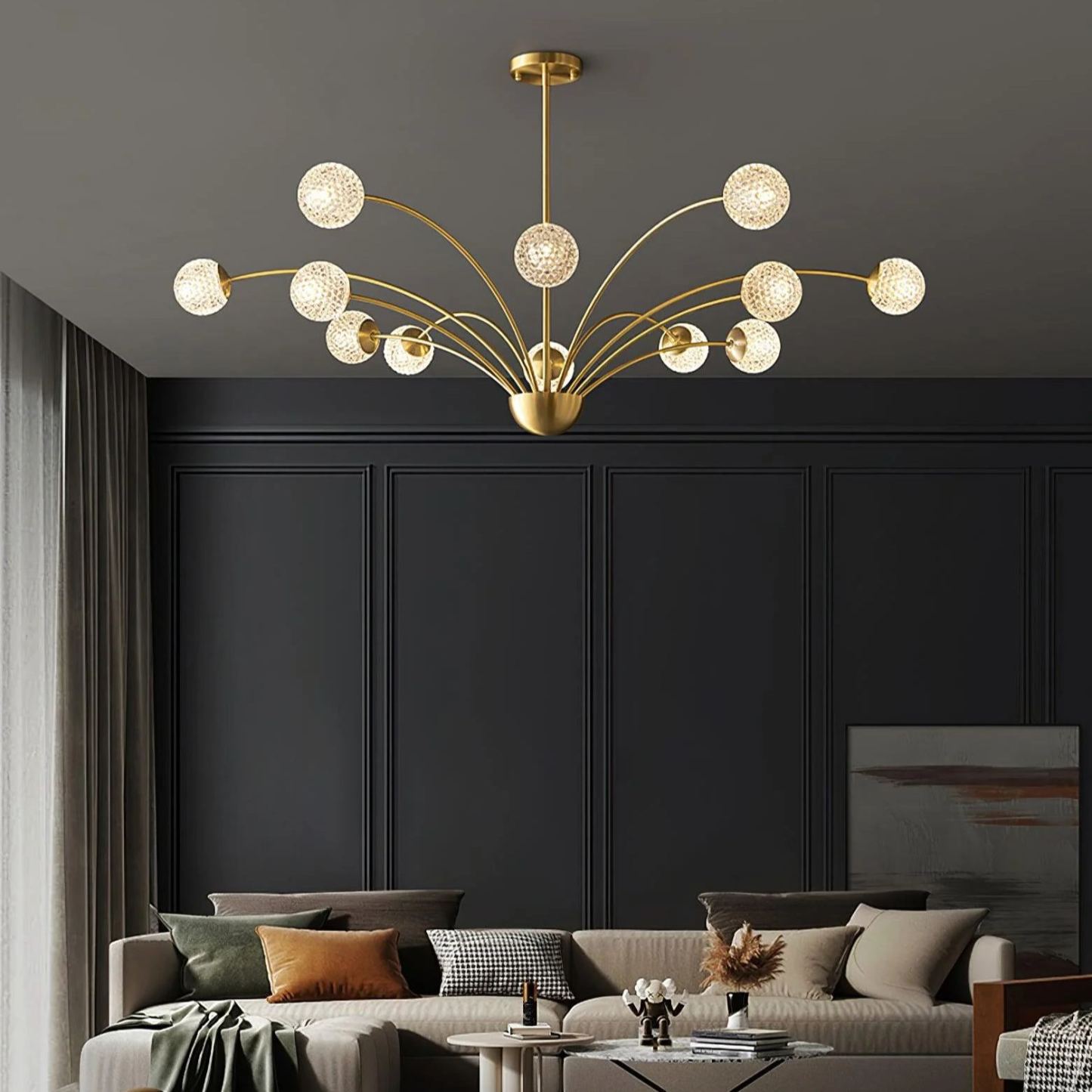Valentina Classical Brass Glass Chandelier Living Room Dining Room