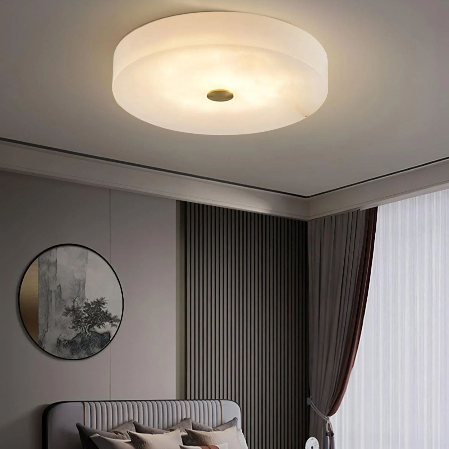 Byers Modern Round Metal Alabaster Ceiling Lamp Living Room Bedoom