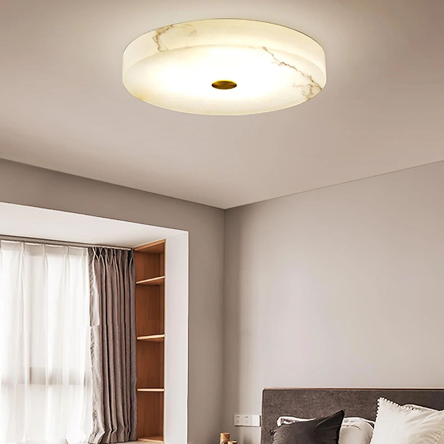 Byers Modern Round Metal Alabaster Ceiling Lamp Living Room Bedoom
