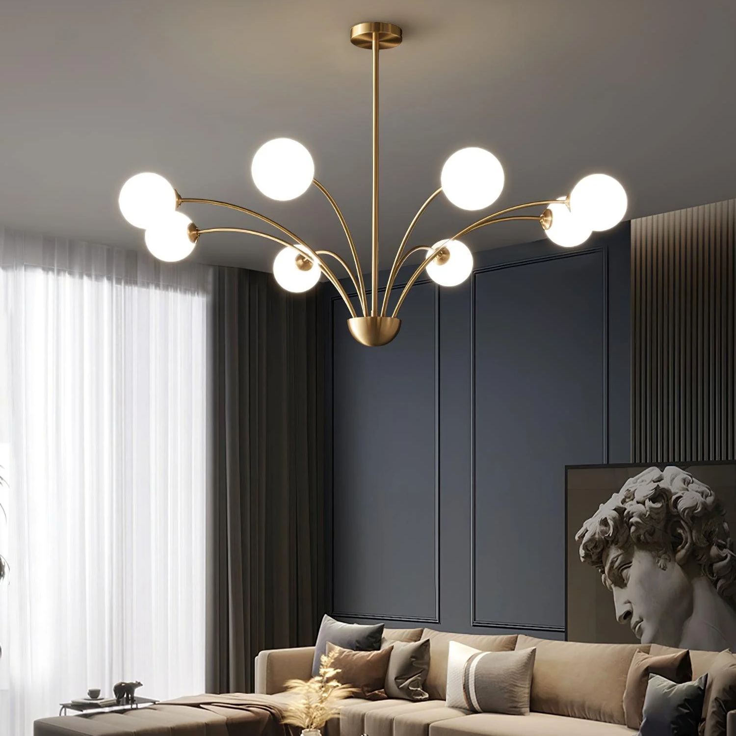 Valentina Classical Brass Glass Chandelier Living Room Dining Room