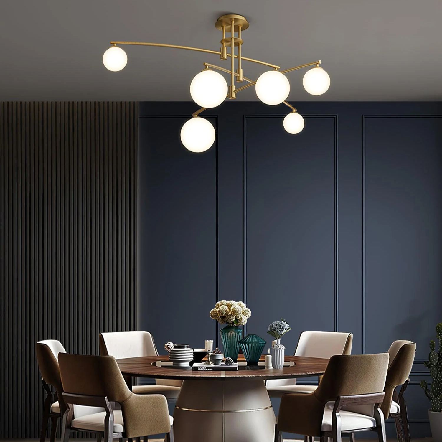 Valentina Modern Long Arm Metal Glass Chandelier Dining Room Living Room