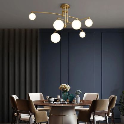 Valentina Modern Long Arm Metal Glass Chandelier Dining Room Living Room