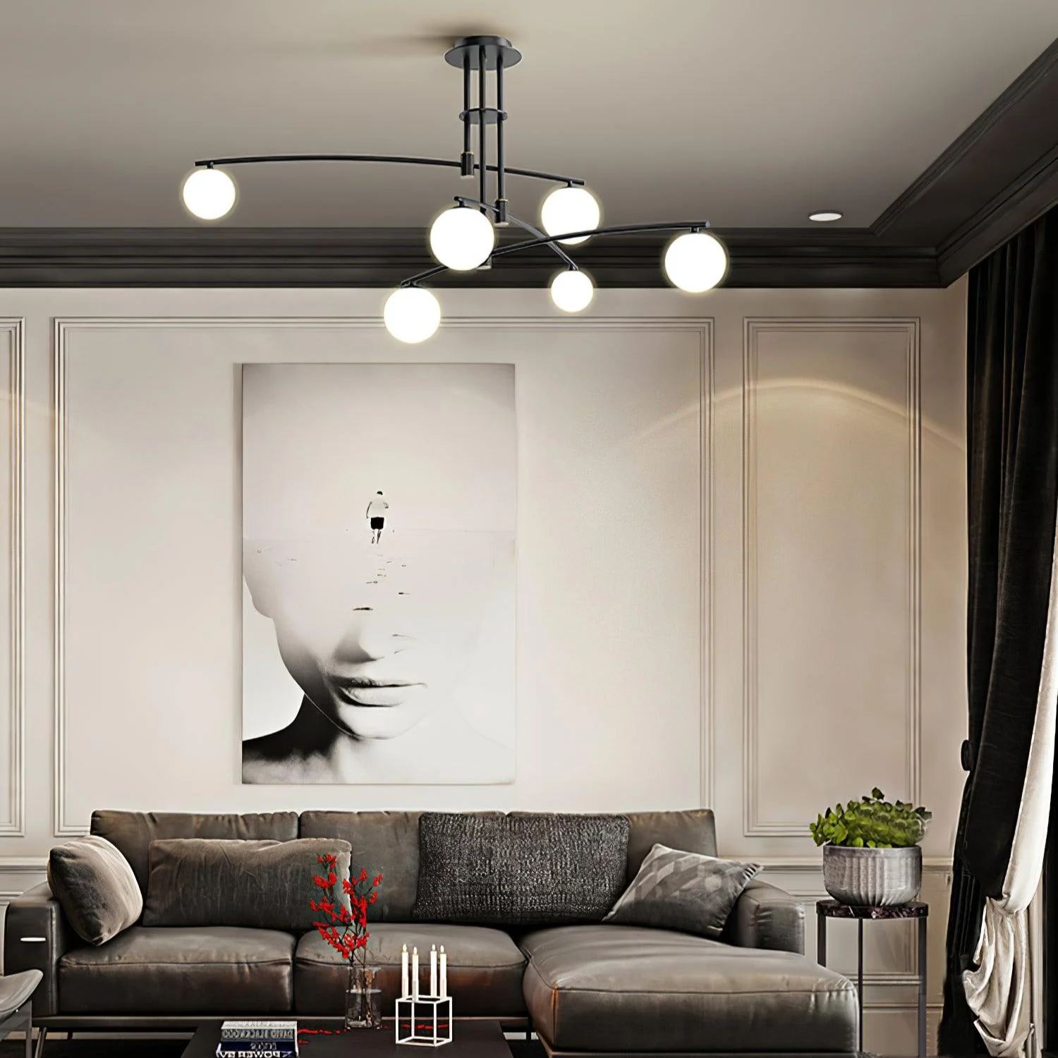 Valentina Modern Long Arm Metal Glass Chandelier Dining Room Living Room