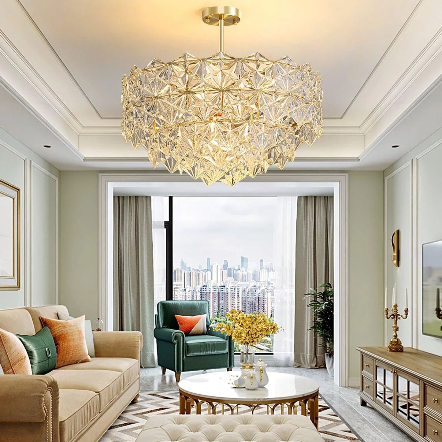 Marilyn Snowflake Gorgeous Metal Glass Chandelier Bedroom Living Room