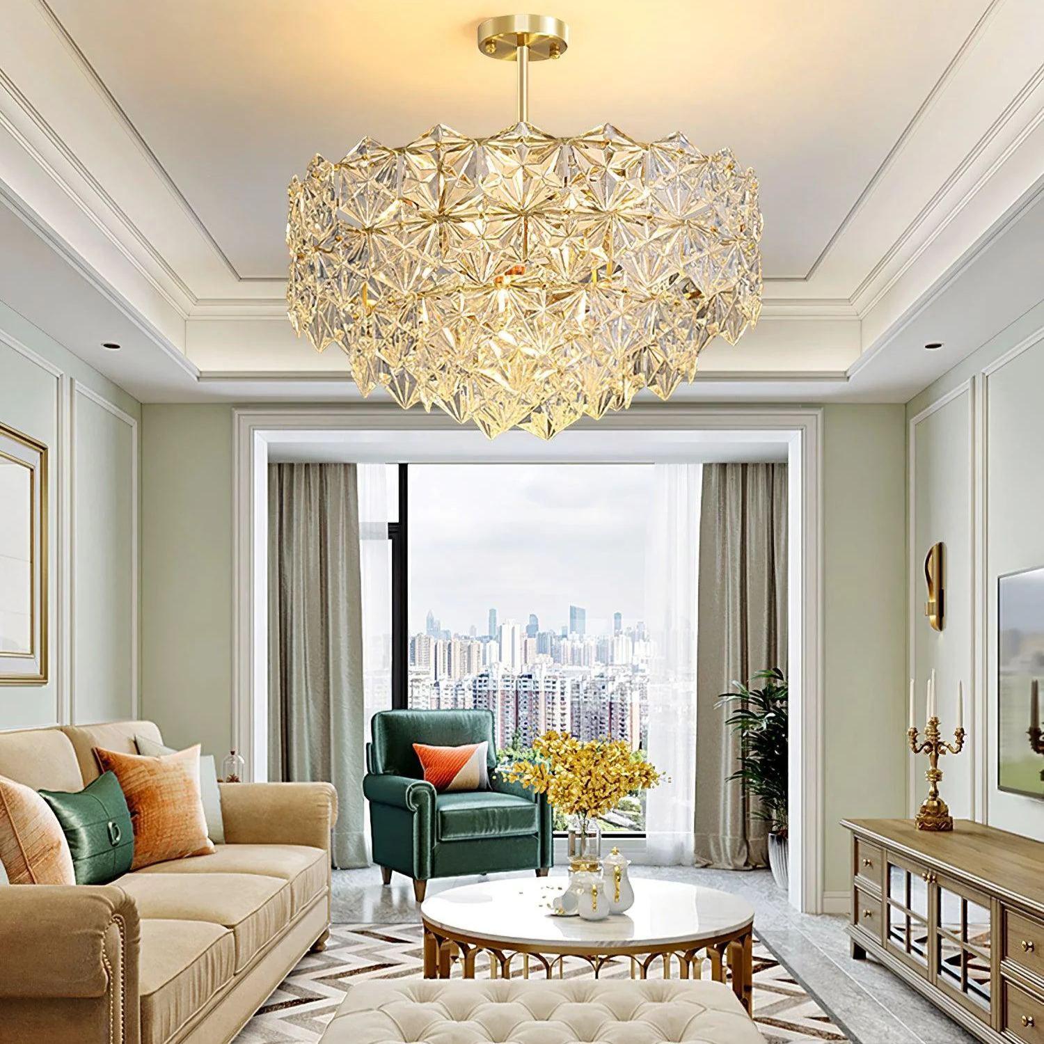 Marilyn Snowflake Gorgeous Metal Glass Chandelier Bedroom Living Room