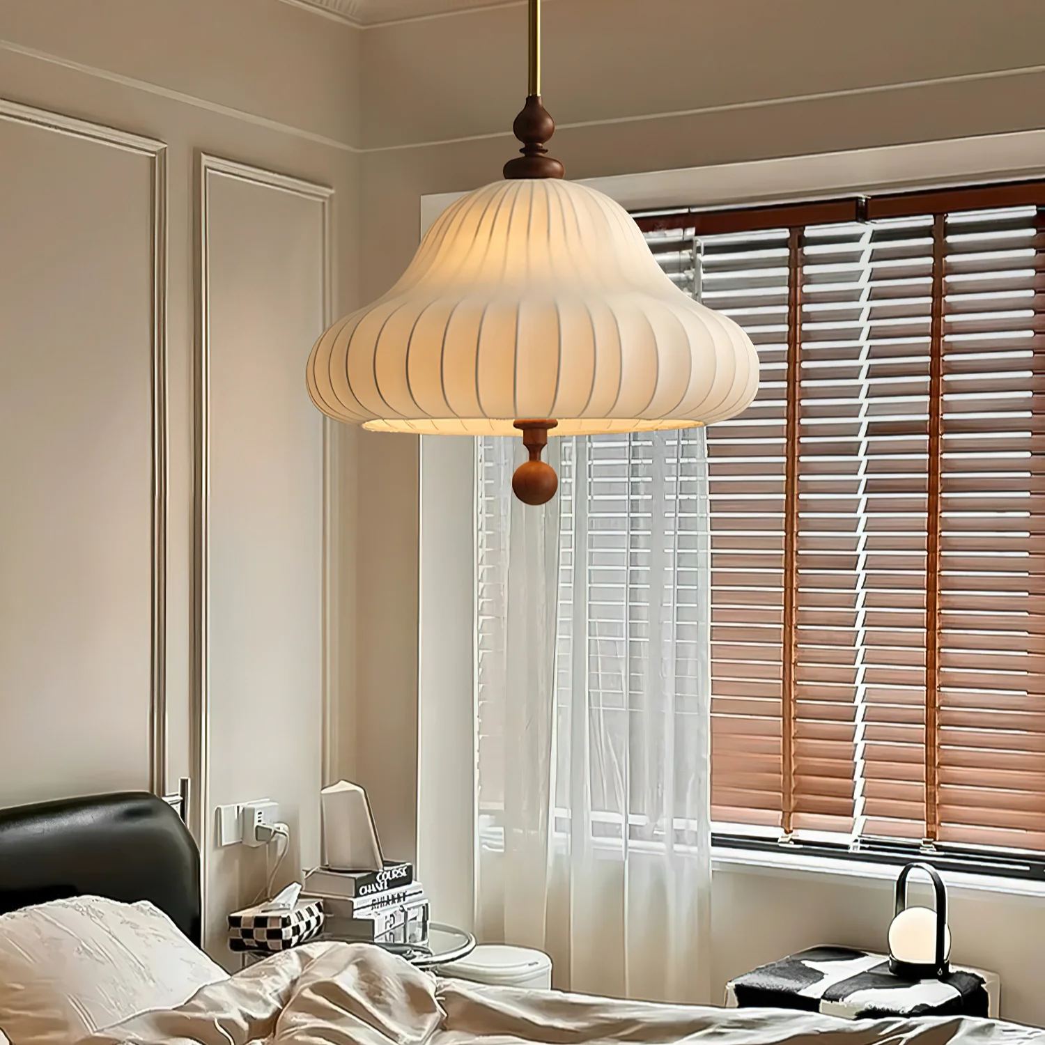 Ozawa Modern Bloom Fabric Wood Pendant Light Kitchen Bedroom