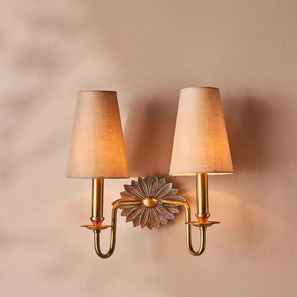 Alessio Vintage Classical Brass Fabric Wall Light Shades Bedroom Living Room