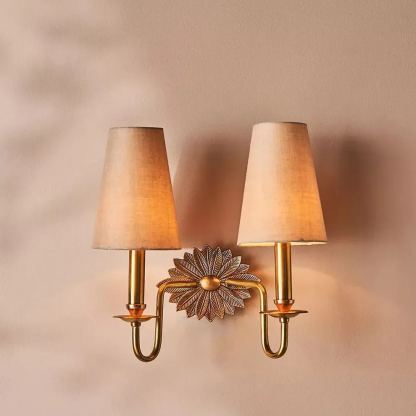 Alessio Vintage Classical Brass Fabric Wall Light Shades Bedroom Living Room