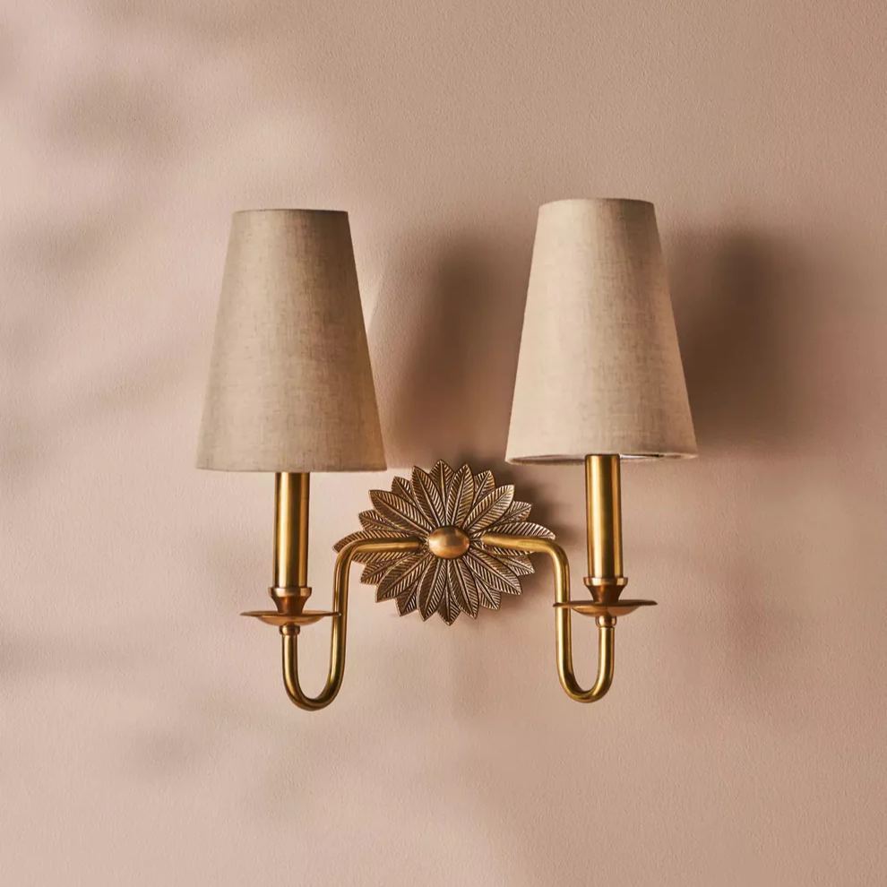 Alessio Vintage Classical Brass Fabric Wall Light Shades Bedroom Living Room