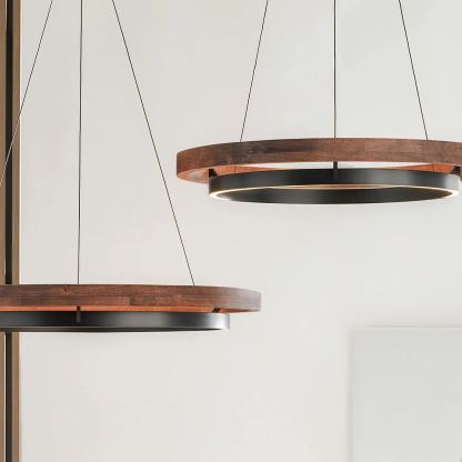 Muto Modern Round Metal Wood Chandelier Dining Living Room Bedroom