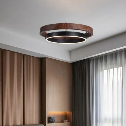 Muto Modern Round Metal Wood Chandelier Dining Living Room Bedroom