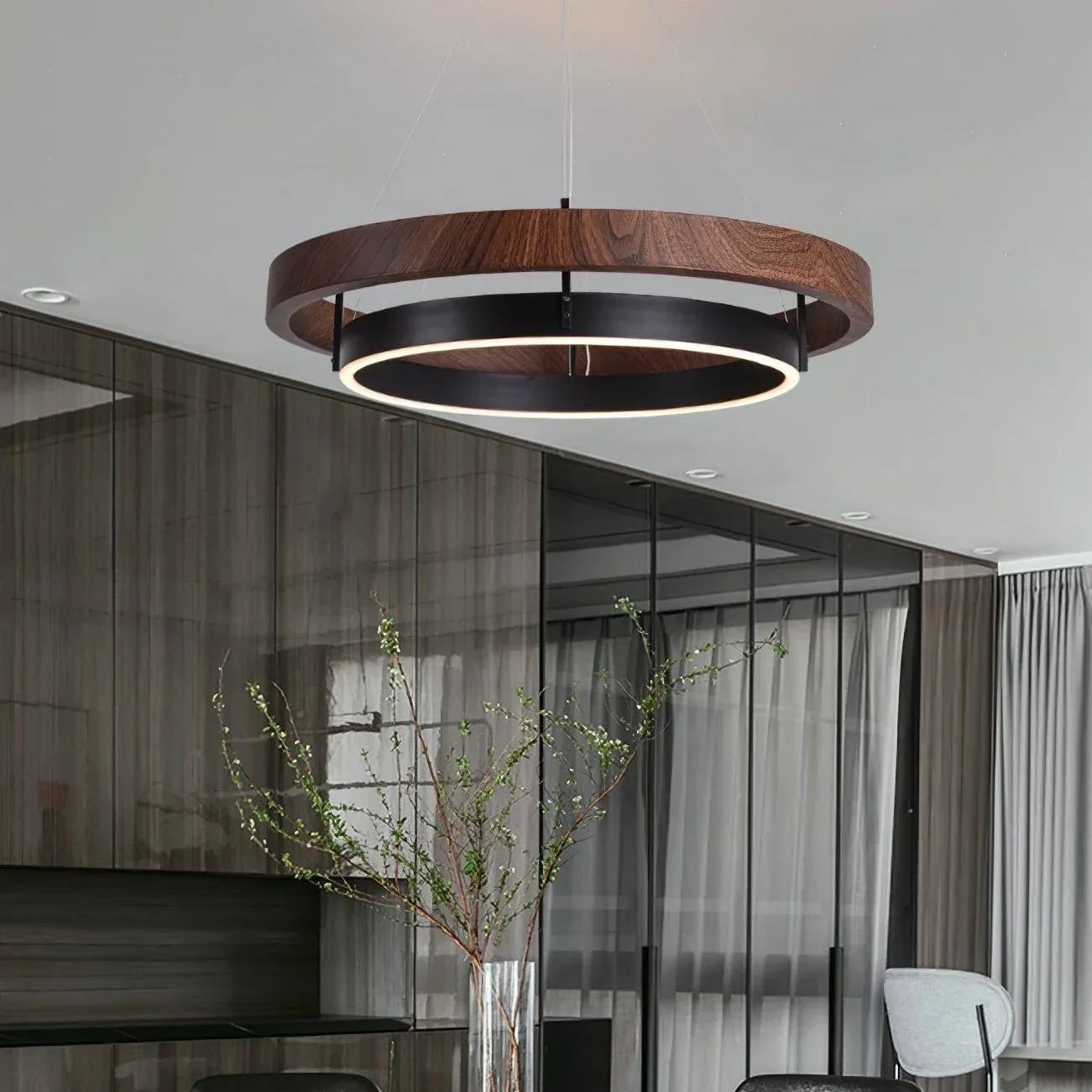 Muto Modern Round Metal Wood Chandelier Dining Living Room Bedroom