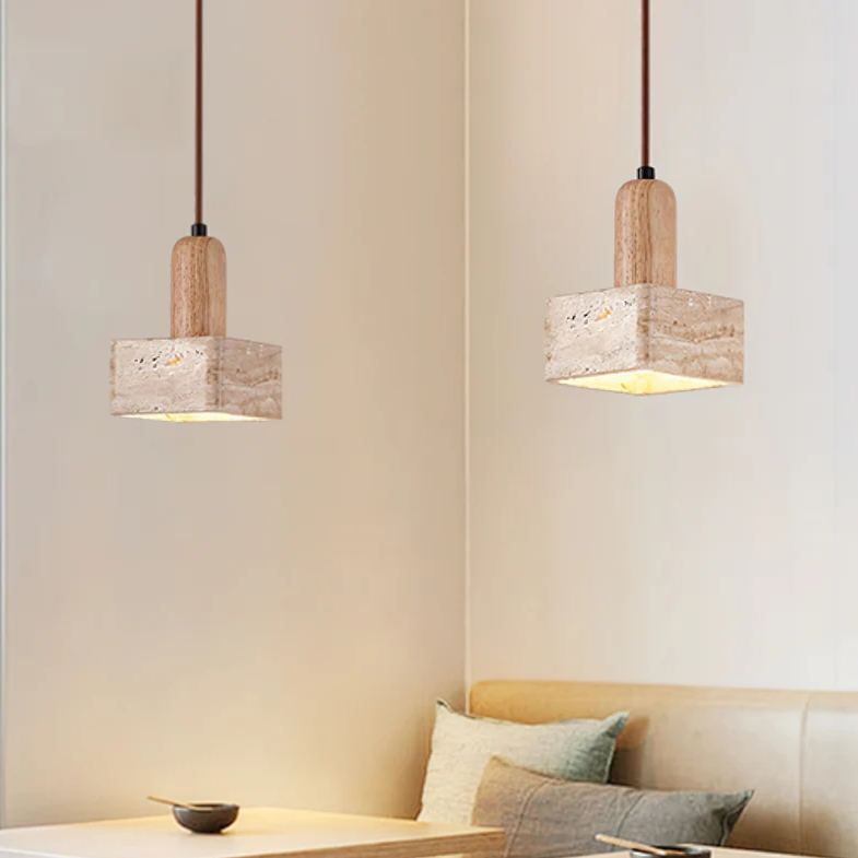 Zaid Minimalism Travertine Wood Pendant Lamp Bedroom Dining Room