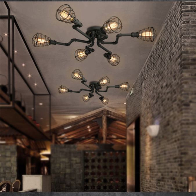 Alessio Industrial Flush Mount Ceiling Light, Black/Brass