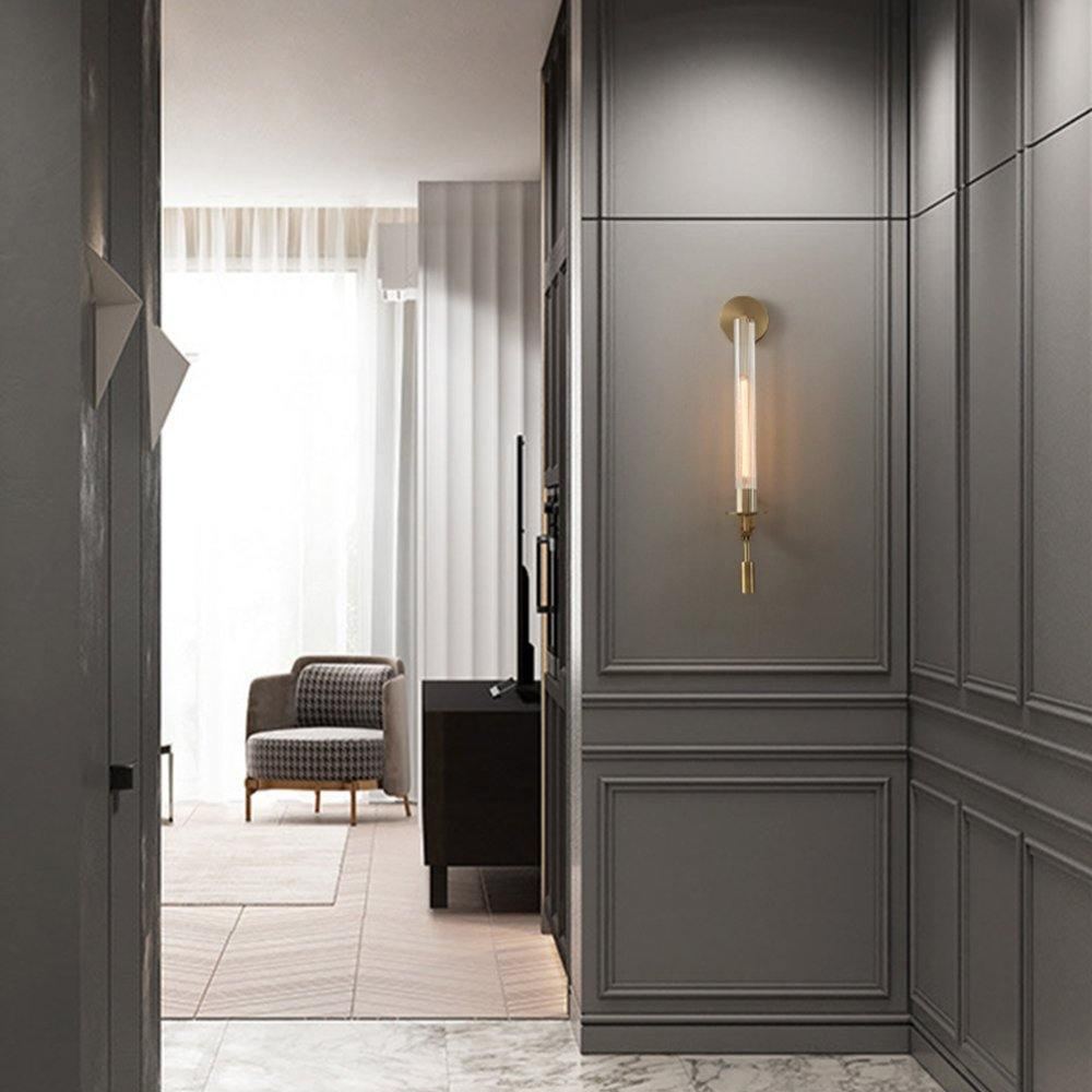 Alessio Minimalism Brass Metal Glass Wall Lamp Bedroom Living Room