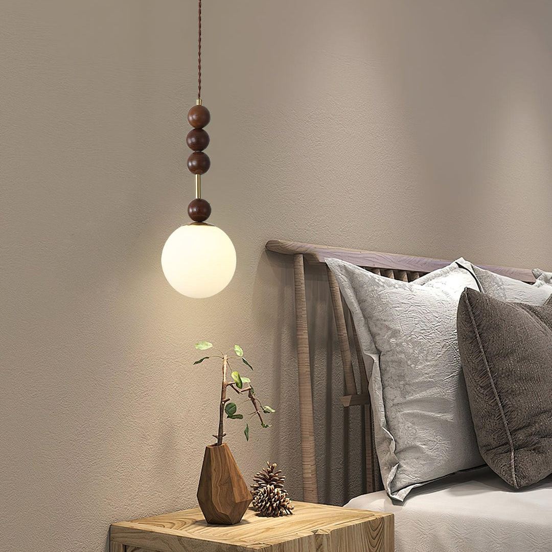 Hailie Minimalism Metal Globe Wood Pendant Light Bedroom Living Room