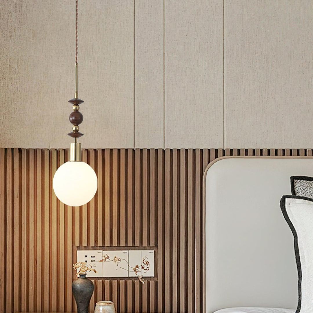 Hailie Minimalism Metal Globe Wood Pendant Light Bedroom Living Room