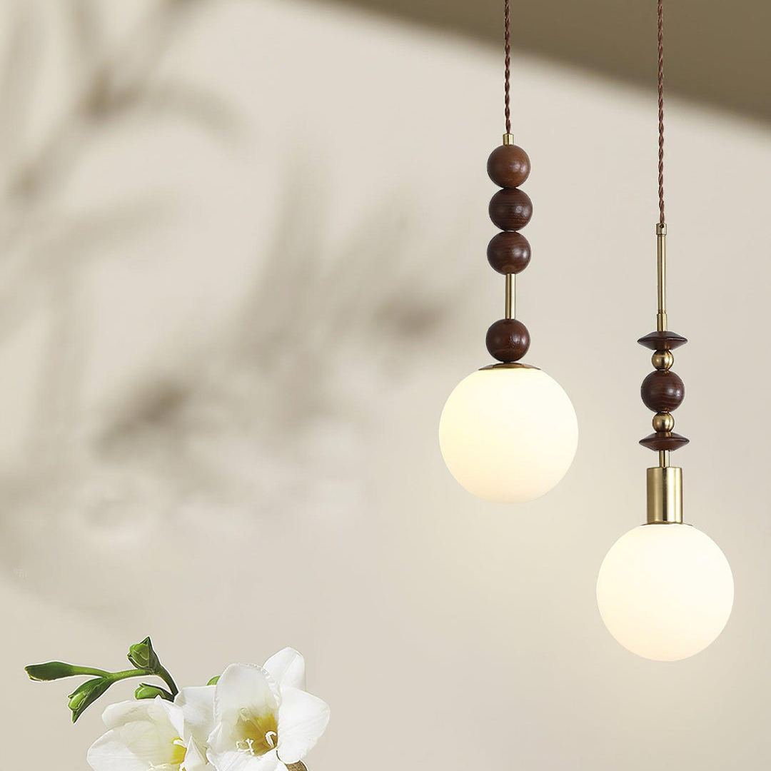 Hailie Minimalism Metal Globe Wood Pendant Light Bedroom Living Room