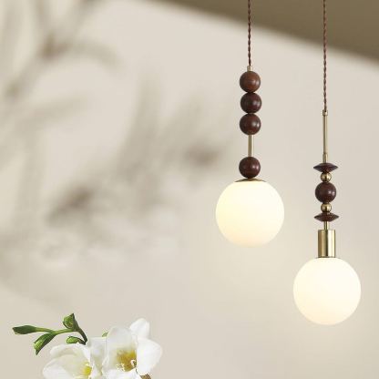 Hailie Minimalism Metal Globe Wood Pendant Light Bedroom Living Room