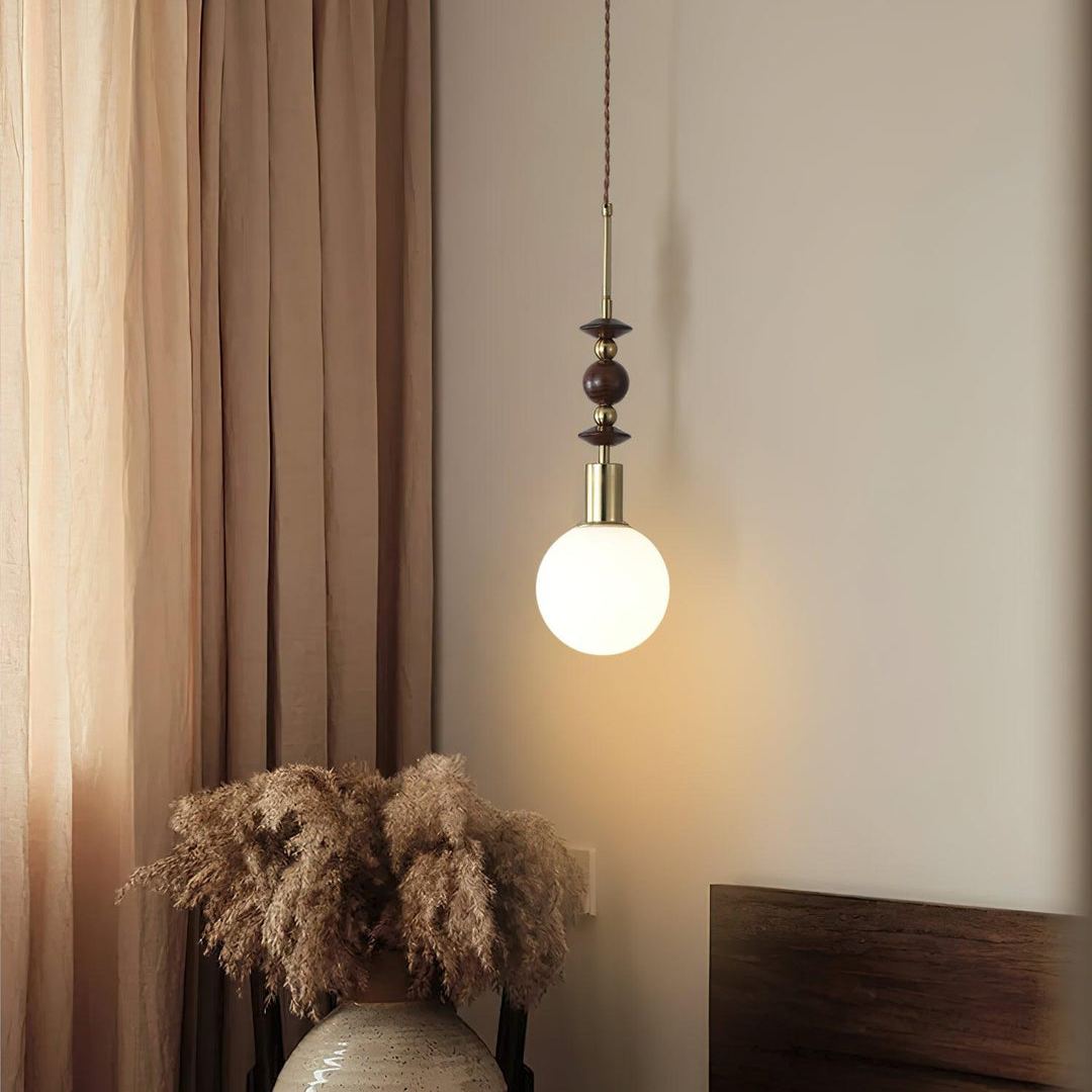 Hailie Minimalism Metal Globe Wood Pendant Light Bedroom Living Room