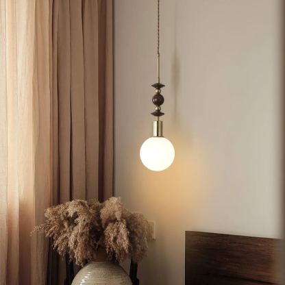 Hailie Minimalism Metal Globe Wood Pendant Light Bedroom Living Room