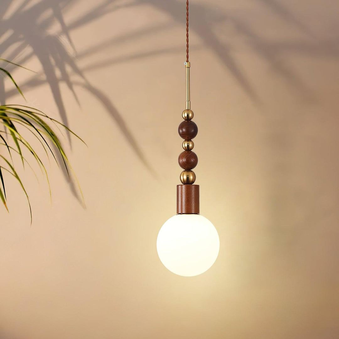 Hailie Minimalism Metal Globe Wood Pendant Light Bedroom Living Room