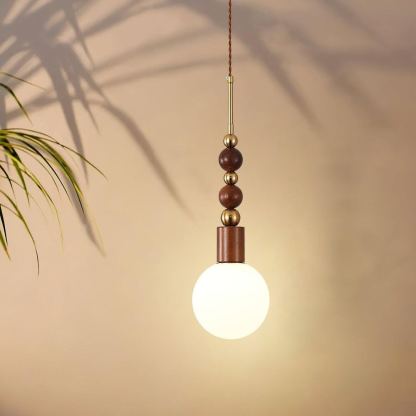 Hailie Minimalism Metal Globe Wood Pendant Light Bedroom Living Room