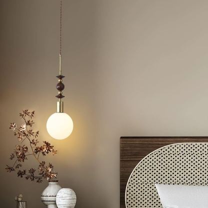 Hailie Minimalism Metal Globe Wood Pendant Light Bedroom Living Room