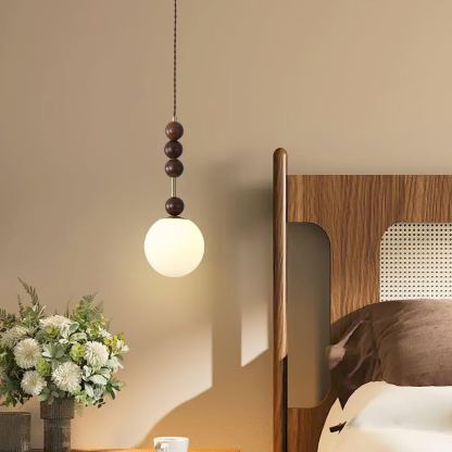 Hailie Minimalism Metal Globe Wood Pendant Light Bedroom Living Room