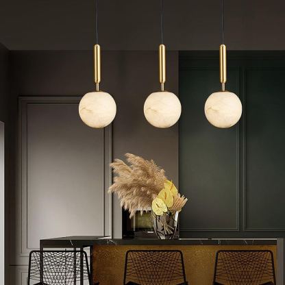 Jade Sphere Design Modern Decor Alabaster Metal Pendant Light Bedroom