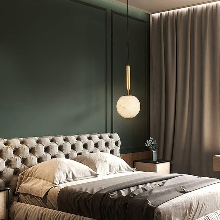 Jade Sphere Design Modern Decor Alabaster Metal Pendant Light Bedroom
