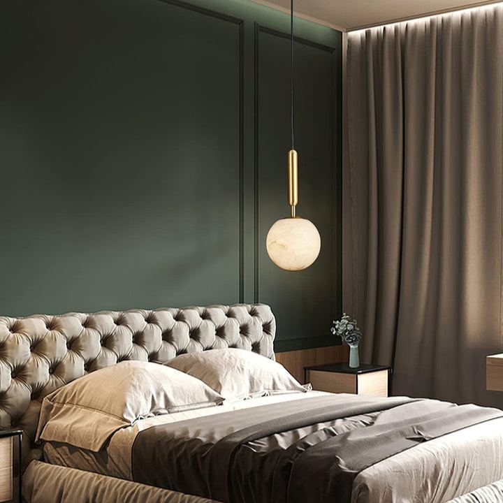 Jade Sphere Design Modern Decor Alabaster Metal Pendant Light Bedroom