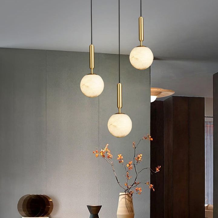 Jade Sphere Design Modern Decor Alabaster Metal Pendant Light Bedroom
