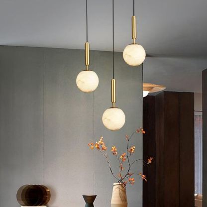 Jade Sphere Design Modern Decor Alabaster Metal Pendant Light Bedroom