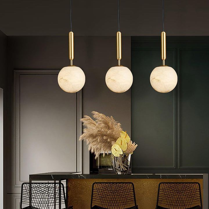 Jade Sphere Design Modern Decor Alabaster Metal Pendant Light Bedroom