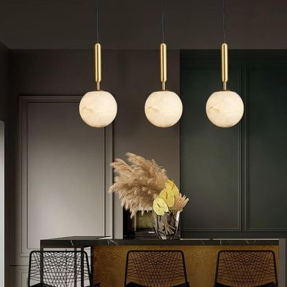 Jade Sphere Design Modern Decor Alabaster Metal Pendant Light Bedroom
