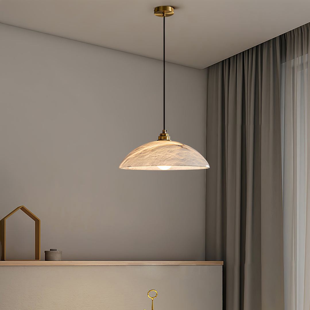 Jade Alabaster Dome Brass Finish Pendant Light Bedroom Living Room