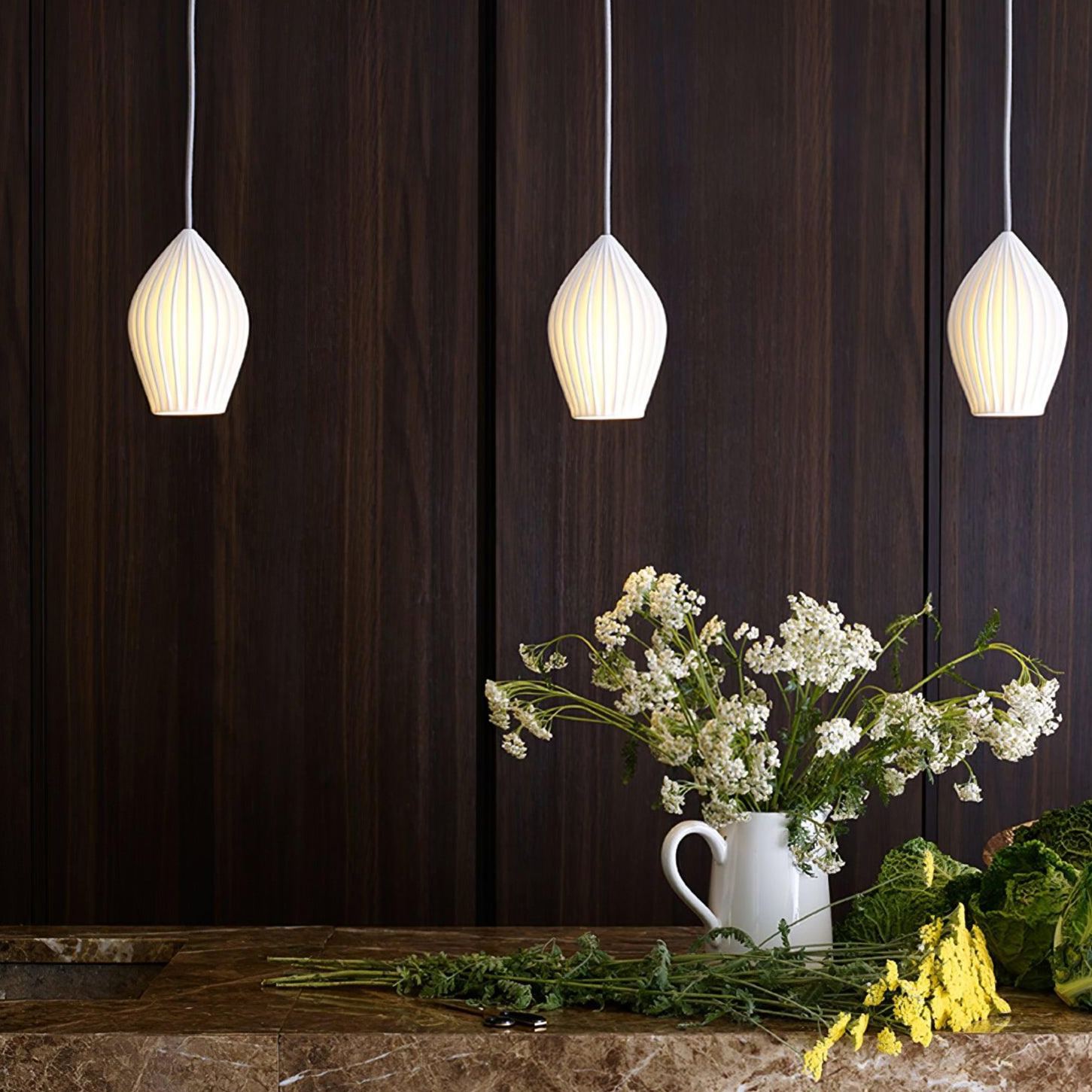 Ozawa  Modern Simplicity Ceramic Ribbed Pendant Light Bedroom