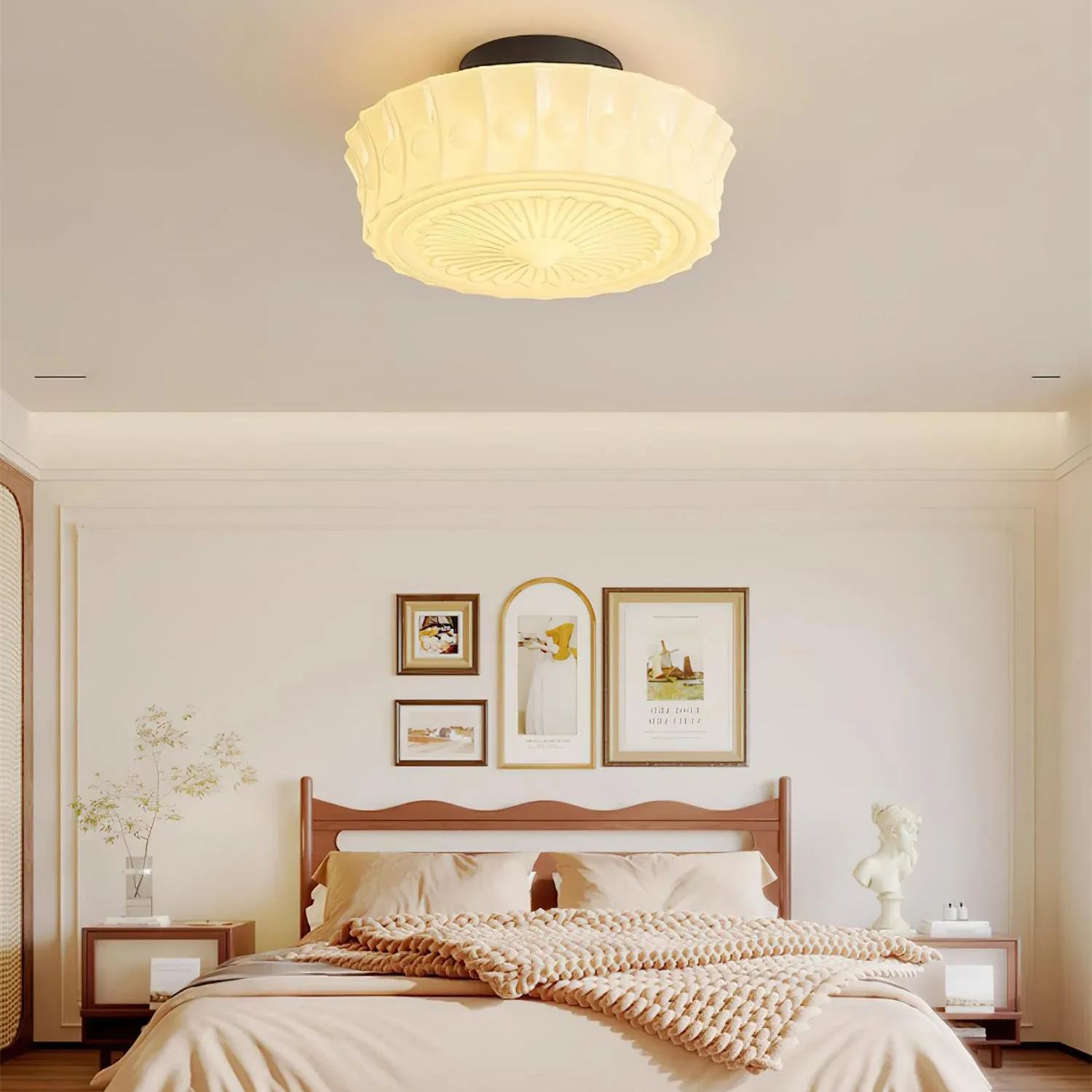Quinn Nordic Beige White Ceiling Lamp Bedroom  Dining Room