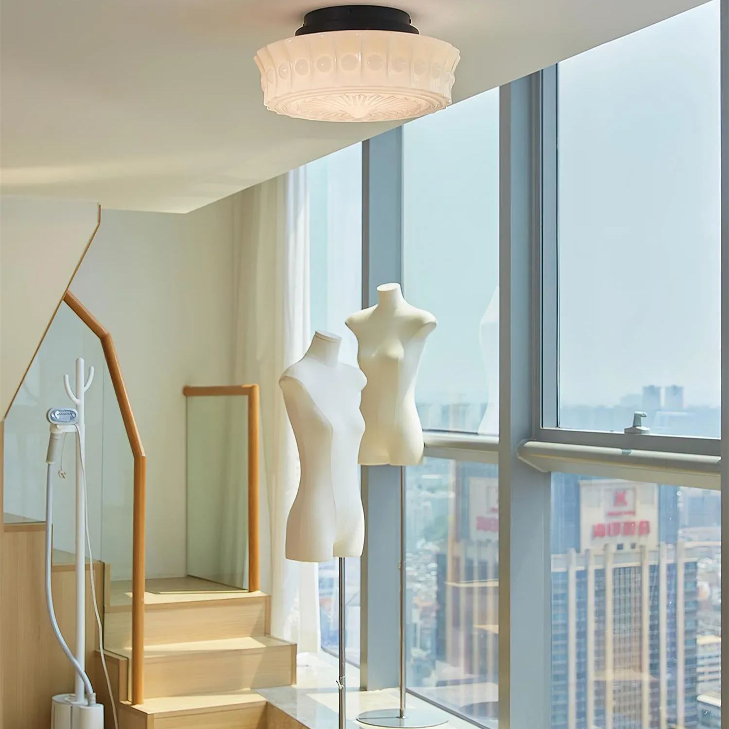 Quinn Nordic Beige White Ceiling Lamp Bedroom  Dining Room