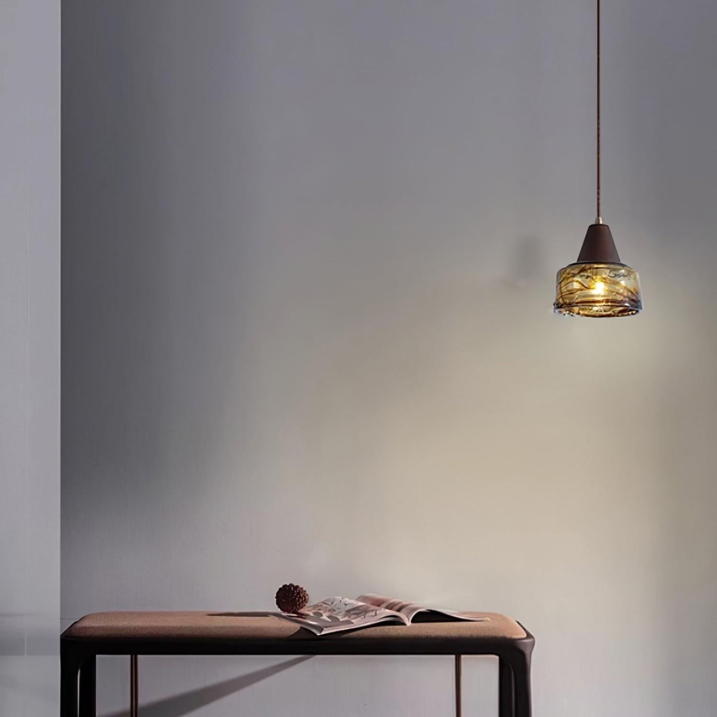 Hailie Vintage Round Wood Glass Pendant Light Dining Room Bedroom