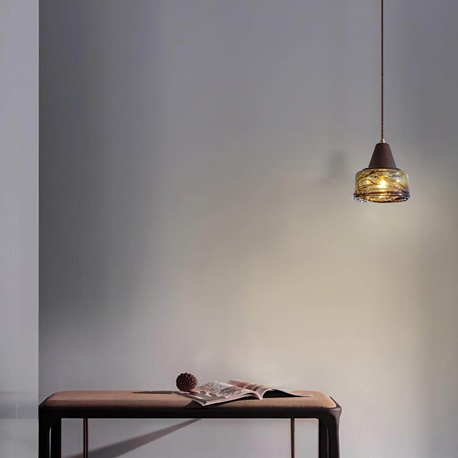 Hailie Vintage Round Wood Glass Pendant Light Dining Room Bedroom
