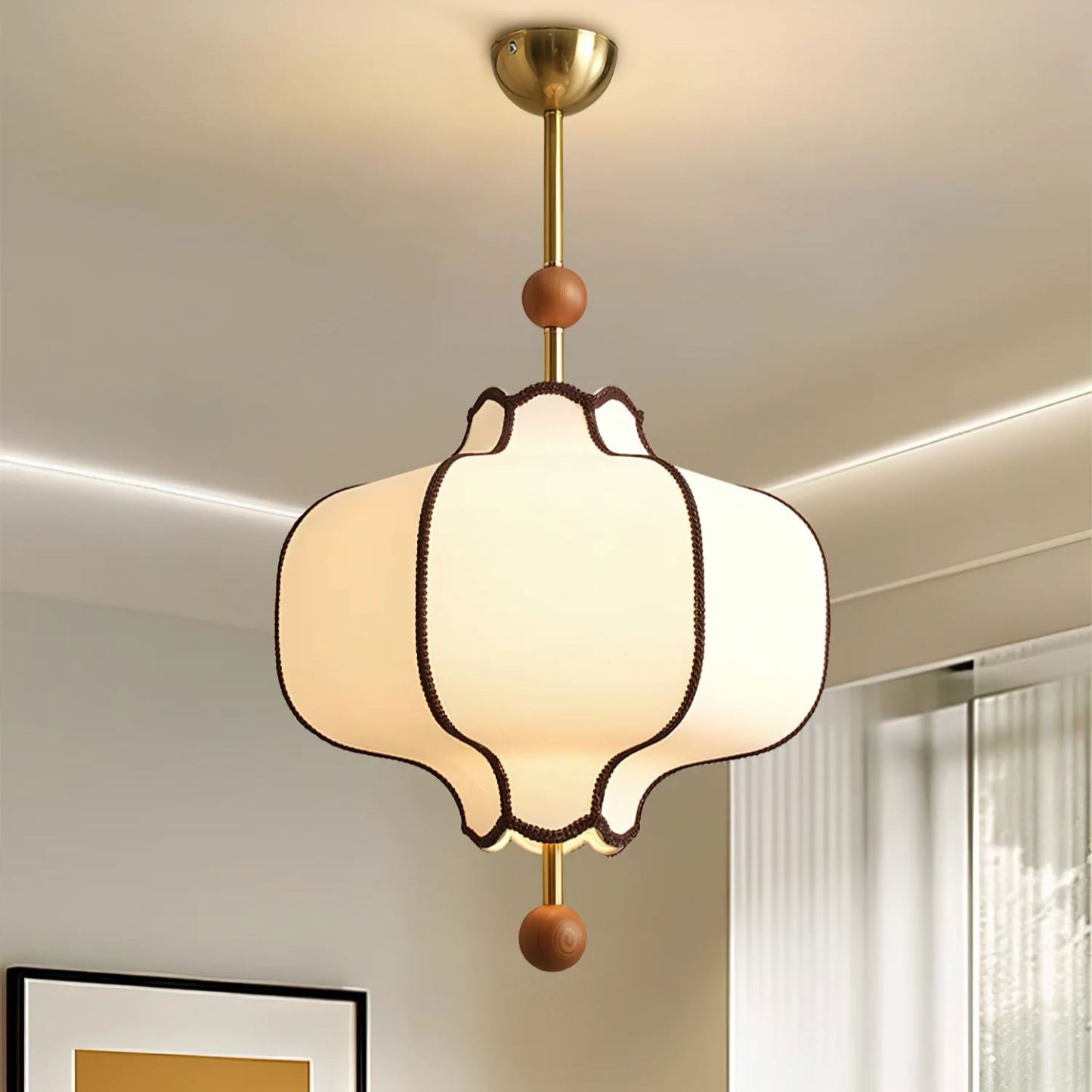 Ozawa Vintage Metal Wood Fabric Pendant Light Dining Room Bedroom